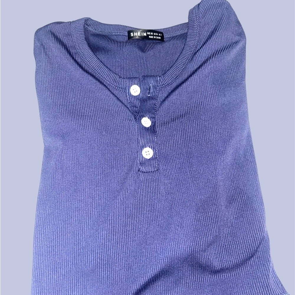 Shein Blue Ribbed Henley Top